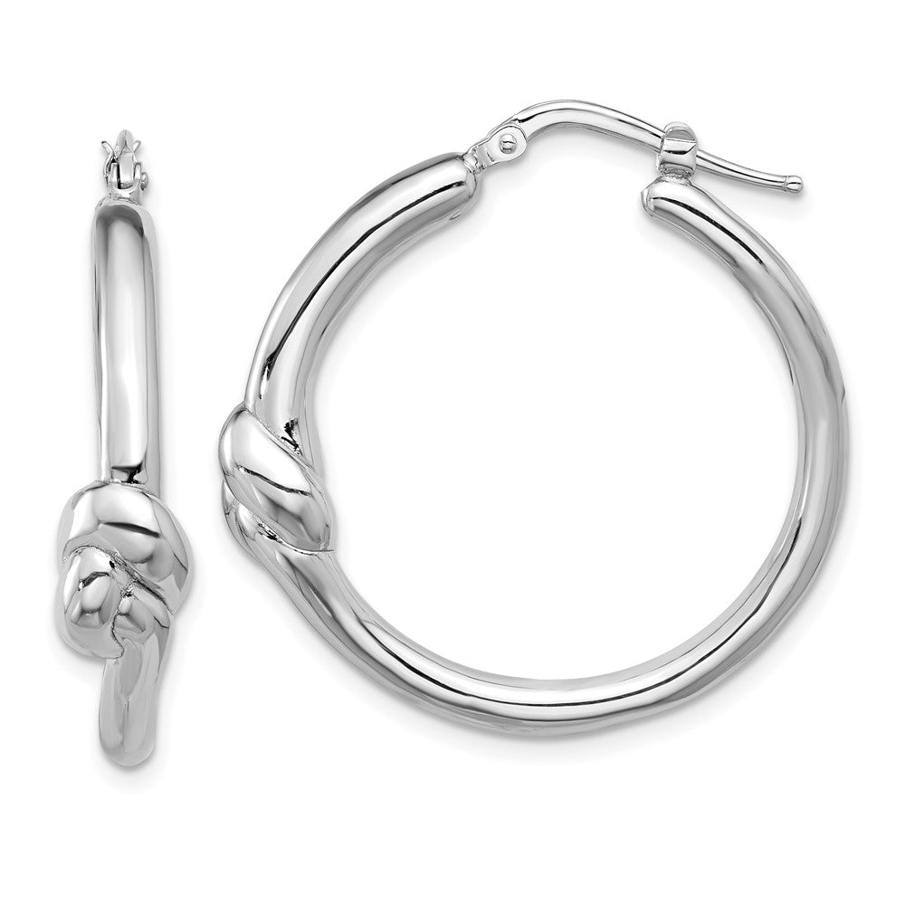 Sterling Silver Rhodium Plated Polished Knot Large Round Hoop Earrings