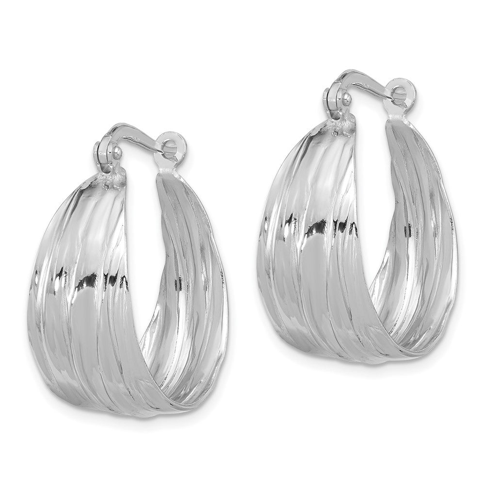 Sterling Silver Rhodium Plated Textured and Tapered Sm Round Hoop Earrings