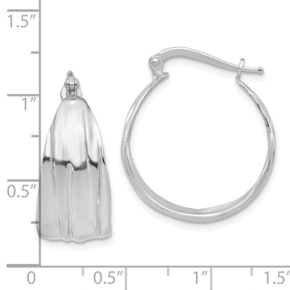 Sterling Silver Rhodium Plated Textured and Tapered Sm Round Hoop Earrings