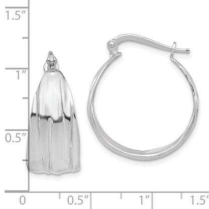 Sterling Silver Rhodium Plated Textured and Tapered Sm Round Hoop Earrings