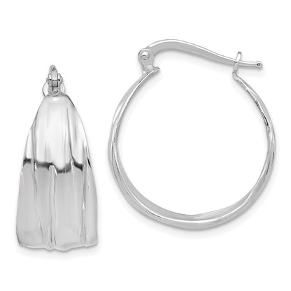 Sterling Silver Rhodium Plated Textured and Tapered Sm Round Hoop Earrings