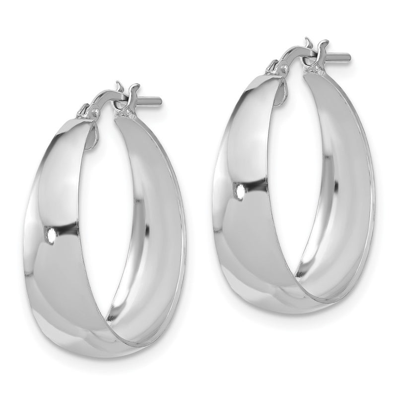 Sterling Silver Rhodium Plated Polished Tapered Round Lg Hoop Earrings