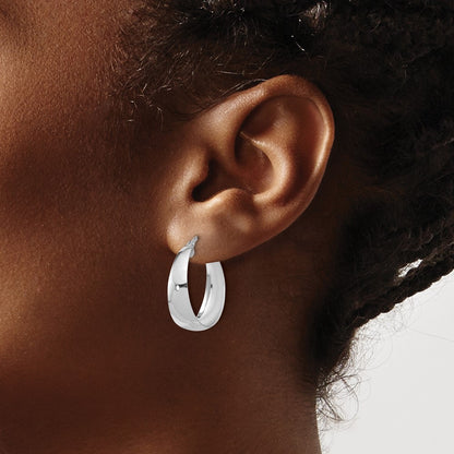 Sterling Silver Rhodium Plated Polished Tapered Round Lg Hoop Earrings