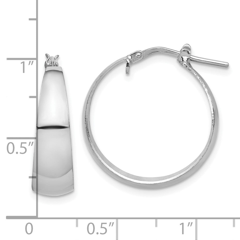 Sterling Silver Rhodium Plated Polished Tapered Round Lg Hoop Earrings