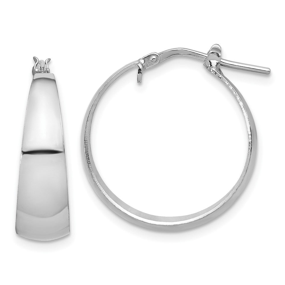 Sterling Silver Rhodium Plated Polished Tapered Round Lg Hoop Earrings