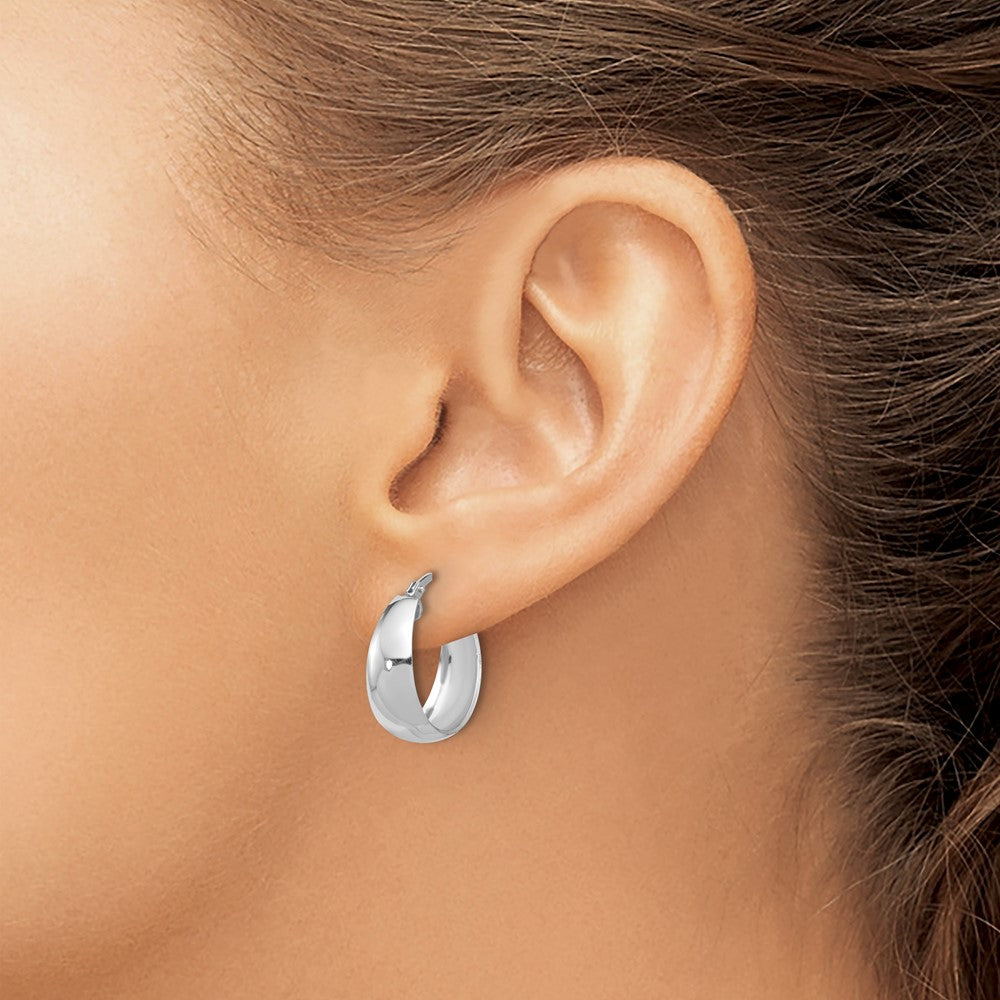 Sterling Silver Rhodium Plated Polished Tapered Round Sm Hoop Earrings