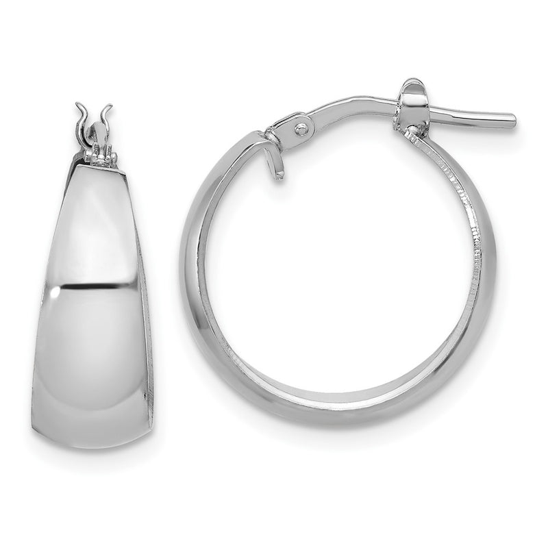 Sterling Silver Rhodium Plated Polished Tapered Round Sm Hoop Earrings