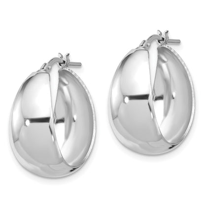Sterling Silver Rhodium Plated Polished Tapered Round Lg Hoop Earrings