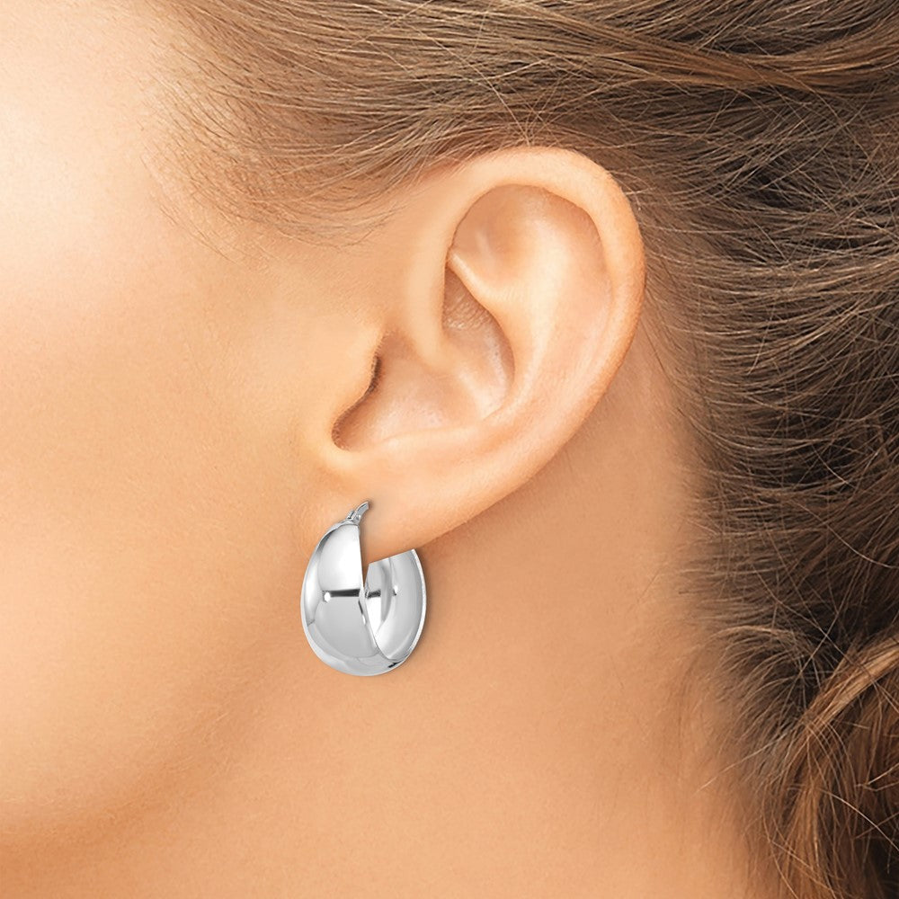 Sterling Silver Rhodium Plated Polished Tapered Round Lg Hoop Earrings