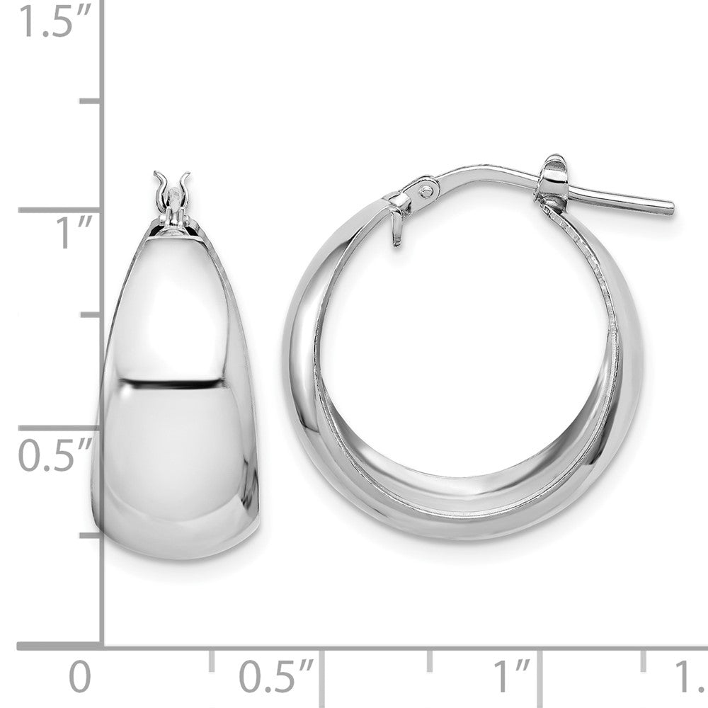 Sterling Silver Rhodium Plated Polished Tapered Round Lg Hoop Earrings