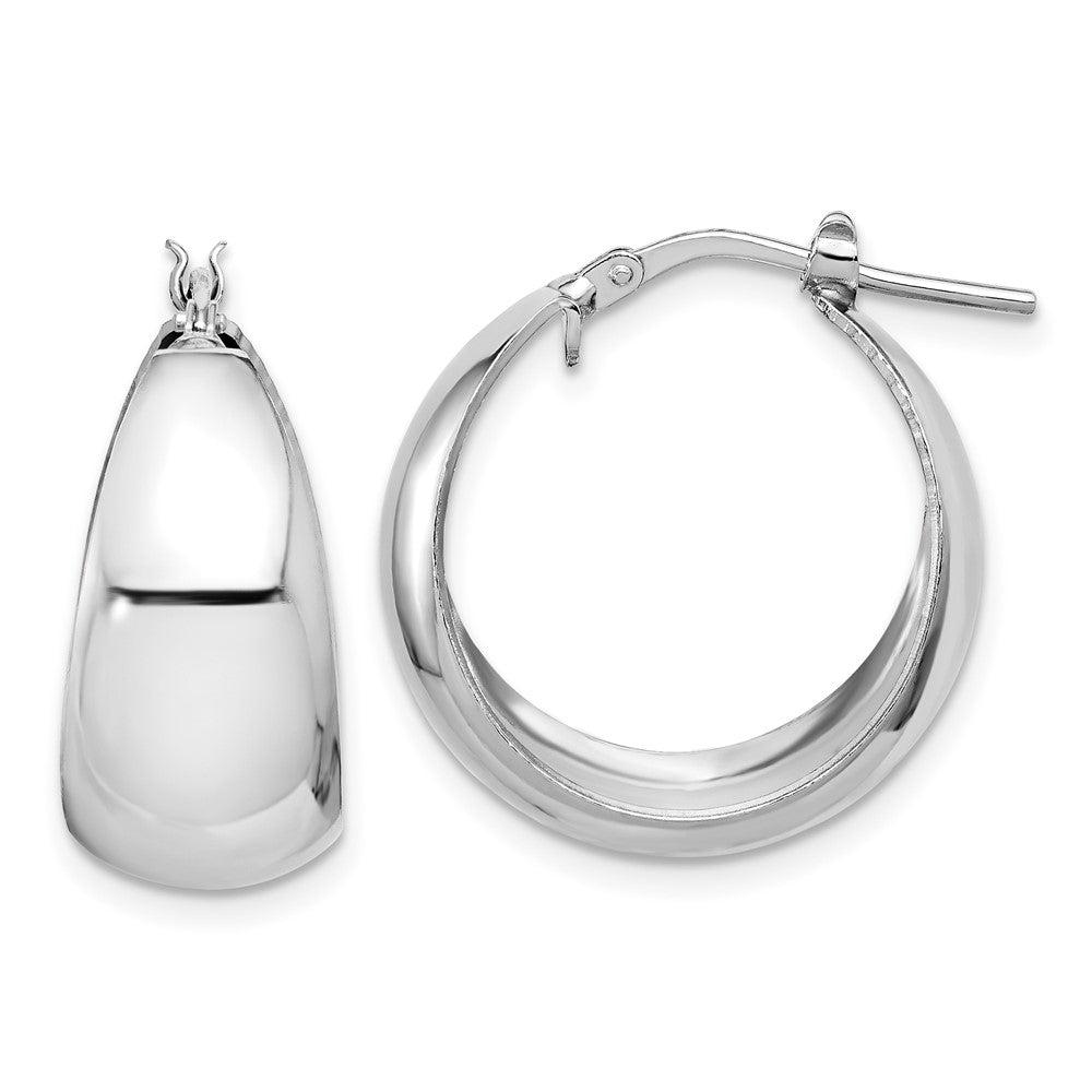Sterling Silver Rhodium Plated Polished Tapered Round Lg Hoop Earrings