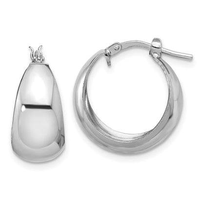 Sterling Silver Rhodium Plated Polished Tapered Round Sm Hoop Earrings