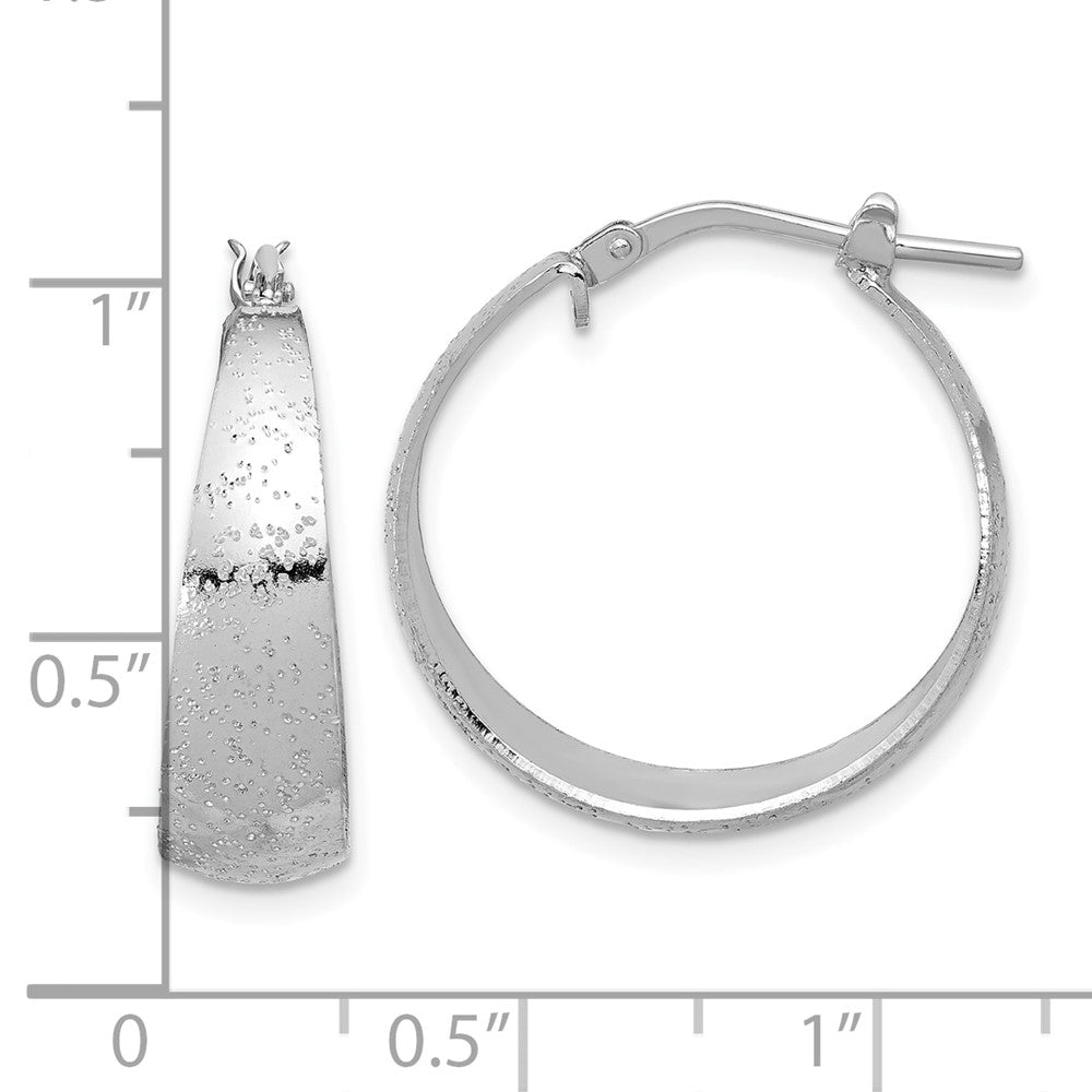 Sterling Silver Rhodium Plated Sparkle Texture Tapered Round Hoop Earrings