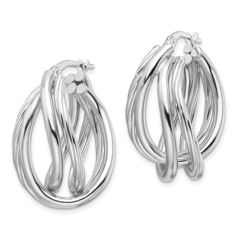 Sterling Silver Rhodium Plated Polished and Twisted Fancy Oval Hoop Earrings
