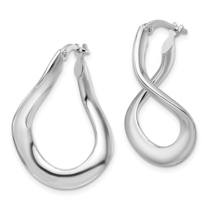 Sterling Silver Rhodium-Plated Polished and Twisted Oval Hoop Earrings