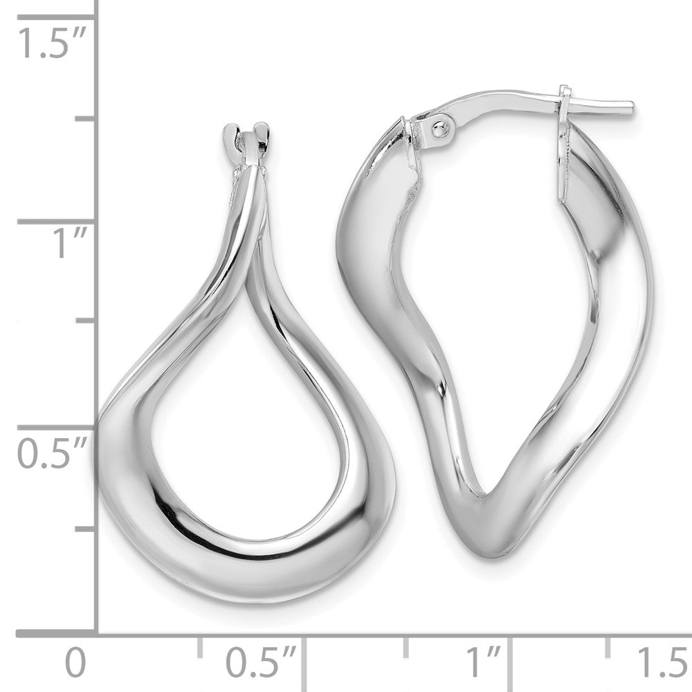 Sterling Silver Rhodium-Plated Polished and Twisted Oval Hoop Earrings