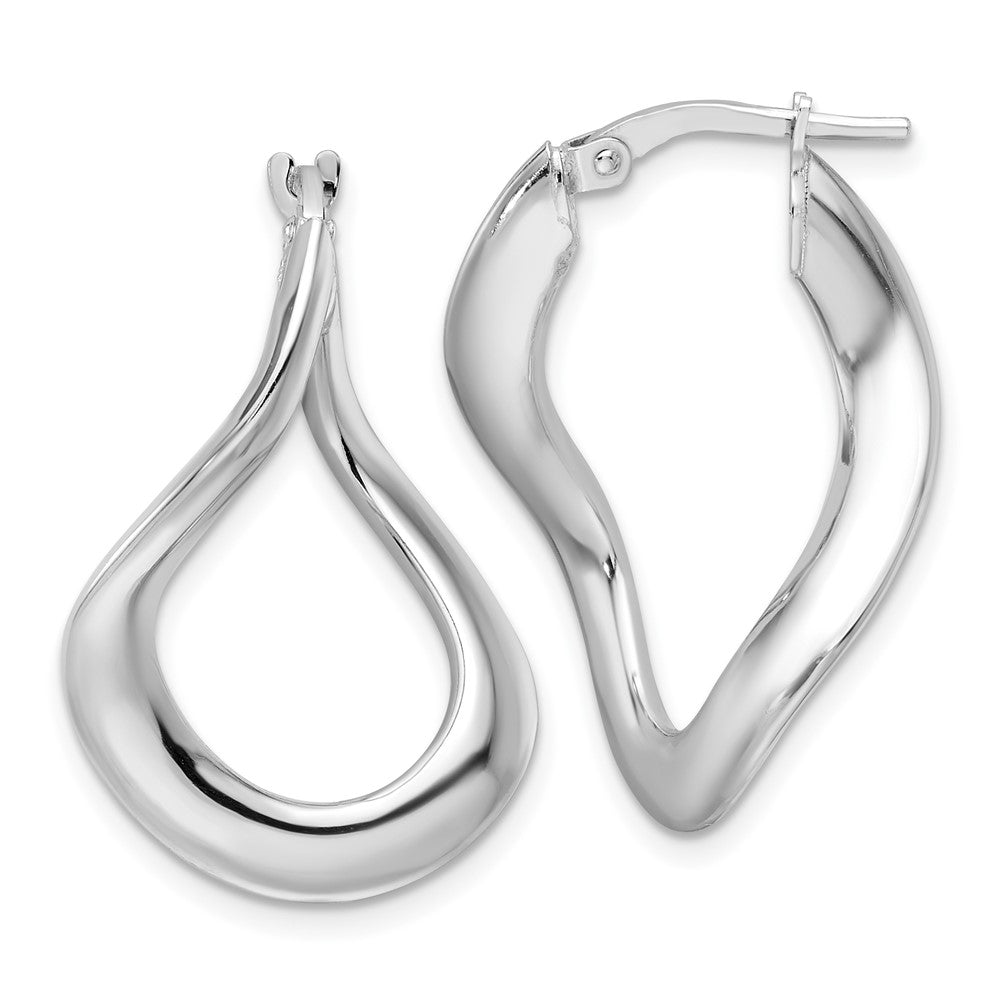 Sterling Silver Rhodium-Plated Polished and Twisted Oval Hoop Earrings