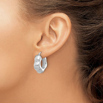 Sterling Silver Rhodium-Plated Polished Flower Shape Hoop Earrings