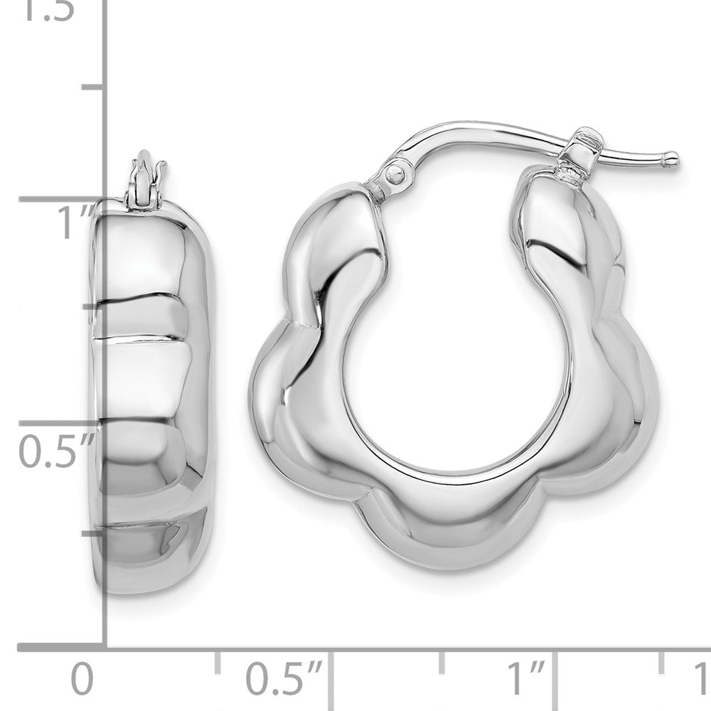 Sterling Silver Rhodium-Plated Polished Flower Shape Hoop Earrings