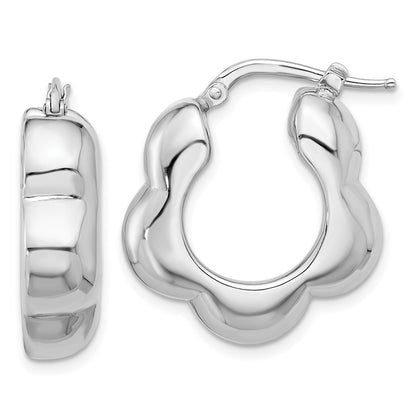 Sterling Silver Rhodium-Plated Polished Flower Shape Hoop Earrings
