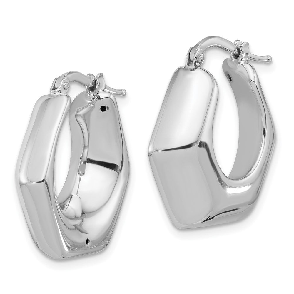 Sterling Silver Rhodium-Plated Polished Hexagon Hoop Earrings