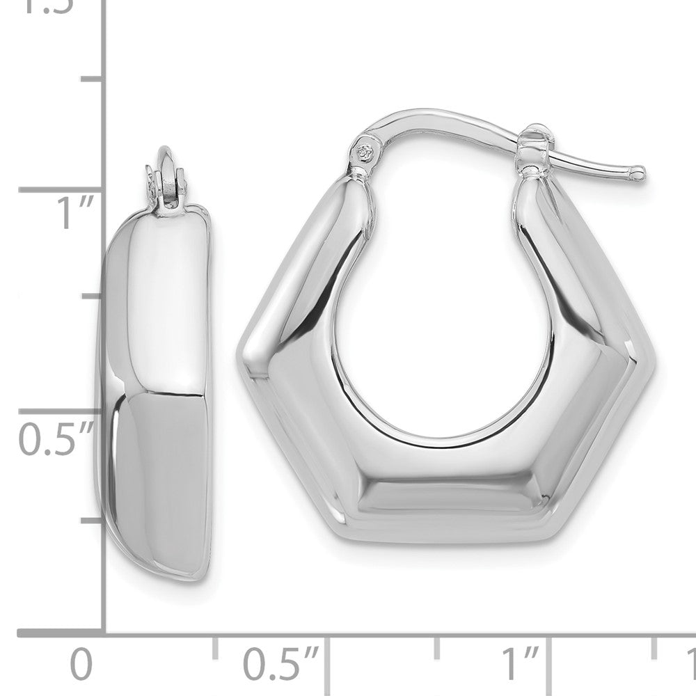 Sterling Silver Rhodium-Plated Polished Hexagon Hoop Earrings