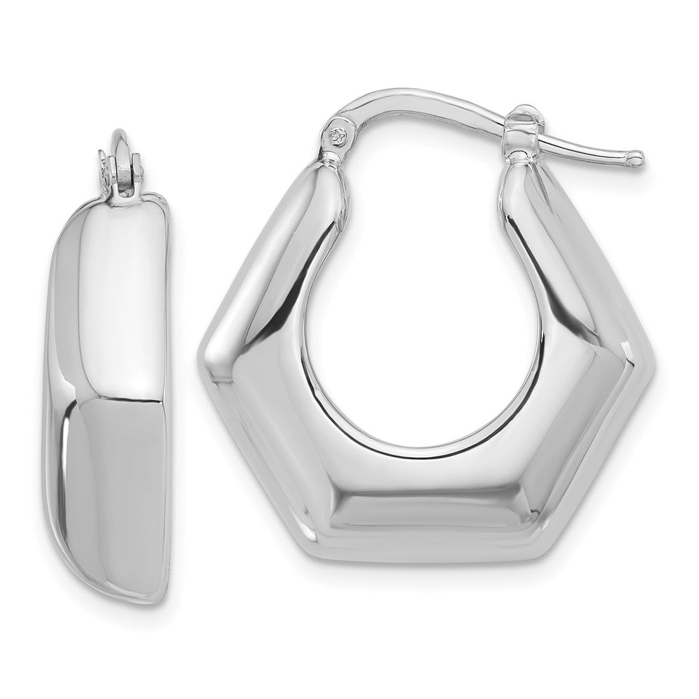Sterling Silver Rhodium-Plated Polished Hexagon Hoop Earrings