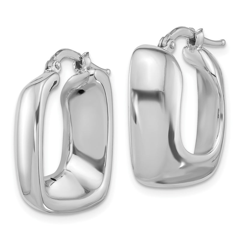 Sterling Silver Rhodium-Plated Polished Square Hoop Earrings
