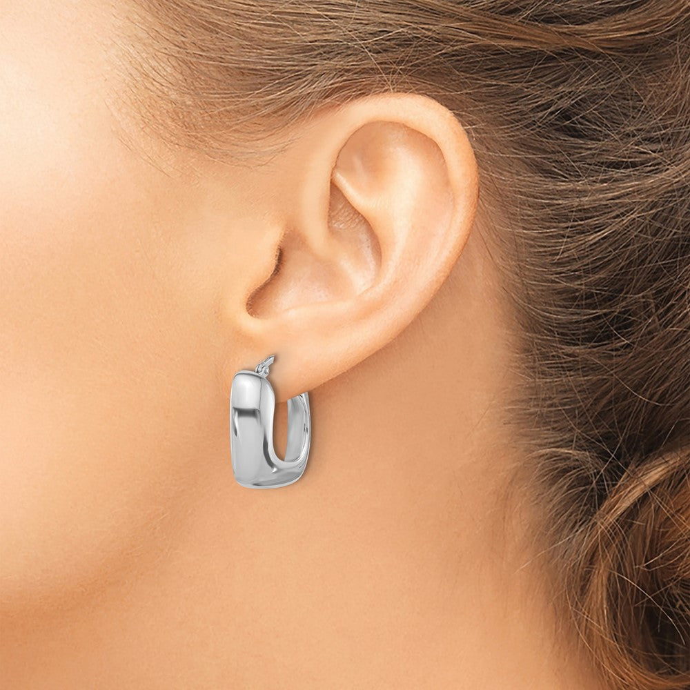 Sterling Silver Rhodium-Plated Polished Square Hoop Earrings
