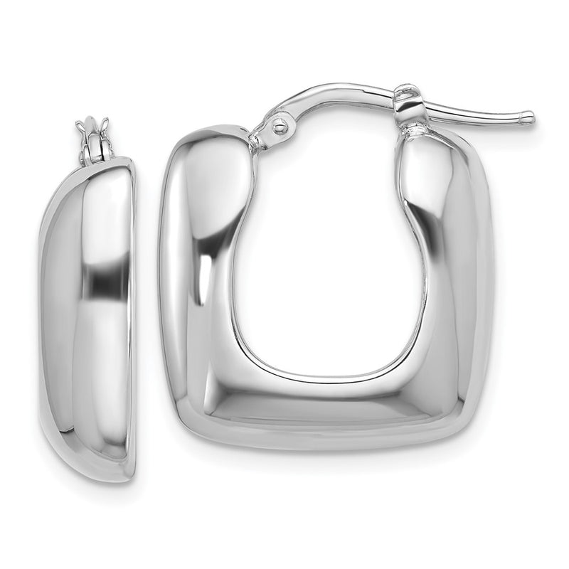 Sterling Silver Rhodium-Plated Polished Square Hoop Earrings