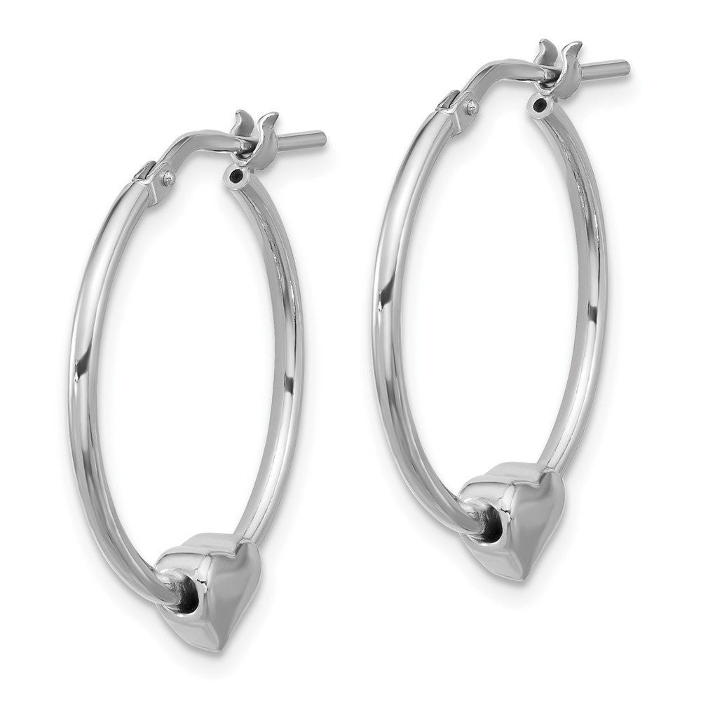 Sterling Silver Rhodium Plated Polished Heart Large Round Hoop Earrings