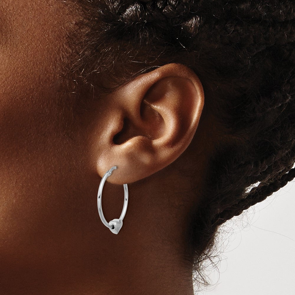 Sterling Silver Rhodium Plated Polished Heart Large Round Hoop Earrings