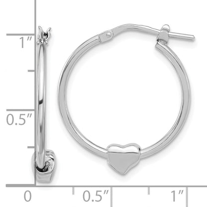 Sterling Silver Rhodium Plated Polished Heart Large Round Hoop Earrings