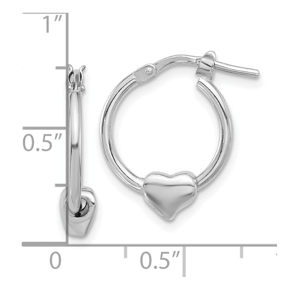 Sterling Silver Rhodium Plated Polished Heart Small Round Hoop Earrings