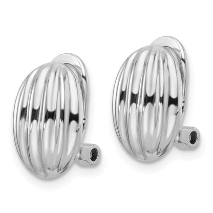 Sterling Silver Rhodium-Plated Striped Oval Non-Pierced Earrings