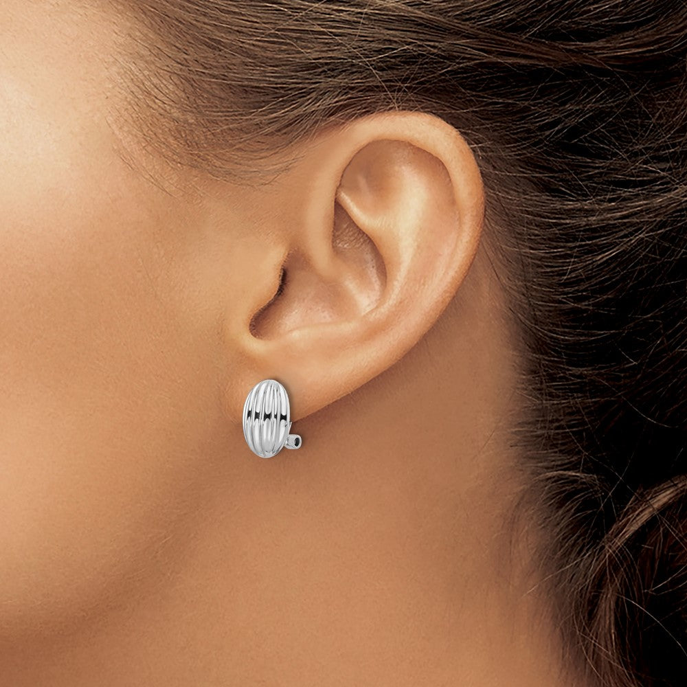 Sterling Silver Rhodium-Plated Striped Oval Non-Pierced Earrings