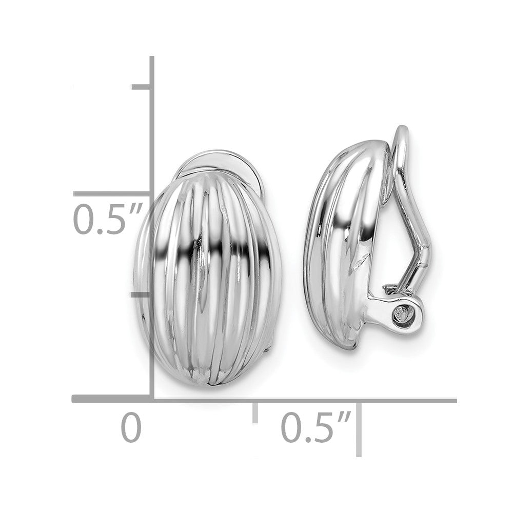 Sterling Silver Rhodium-Plated Striped Oval Non-Pierced Earrings