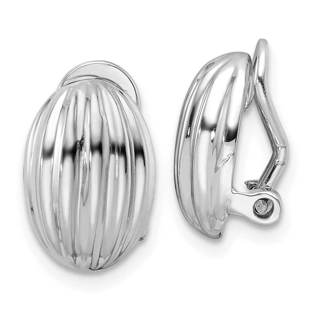Sterling Silver Rhodium-Plated Striped Oval Non-Pierced Earrings