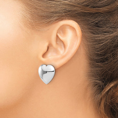 Sterling Silver Rhodium Plated Polished Heart Clip Non-Pierced Earrings