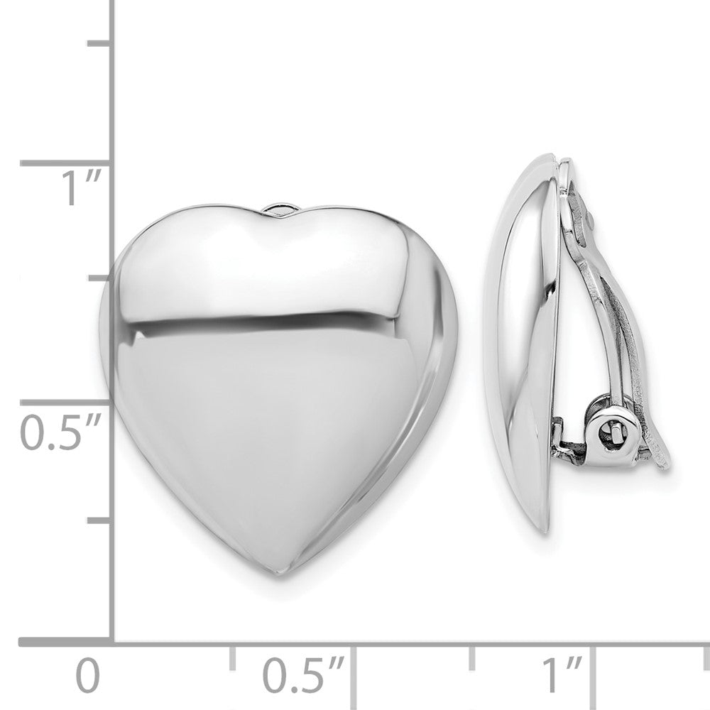 Sterling Silver Rhodium Plated Polished Heart Clip Non-Pierced Earrings