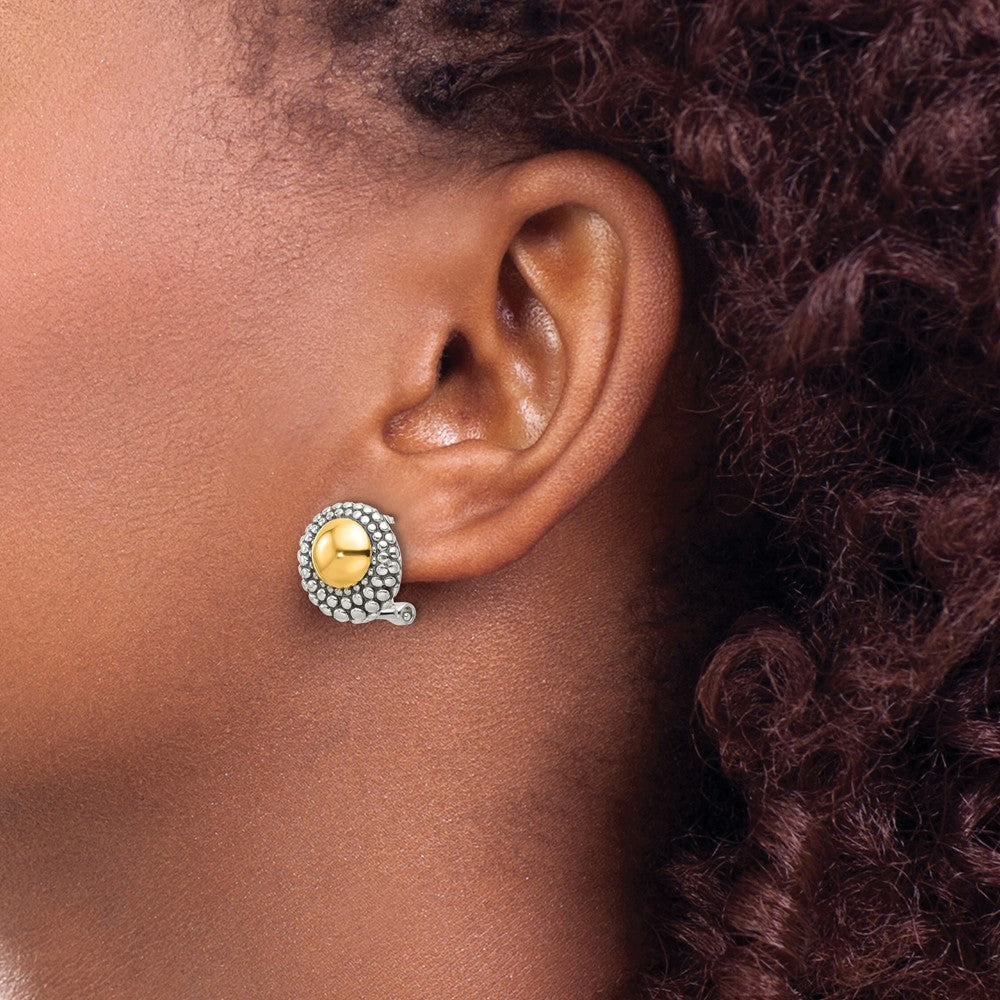 Sterling Silver Antiqued & Gold-Tone Circle Omega Back Post Earrings