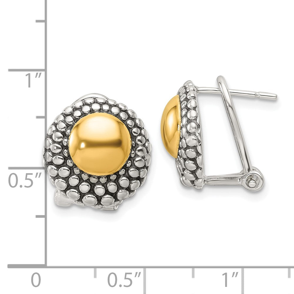 Sterling Silver Antiqued & Gold-Tone Circle Omega Back Post Earrings