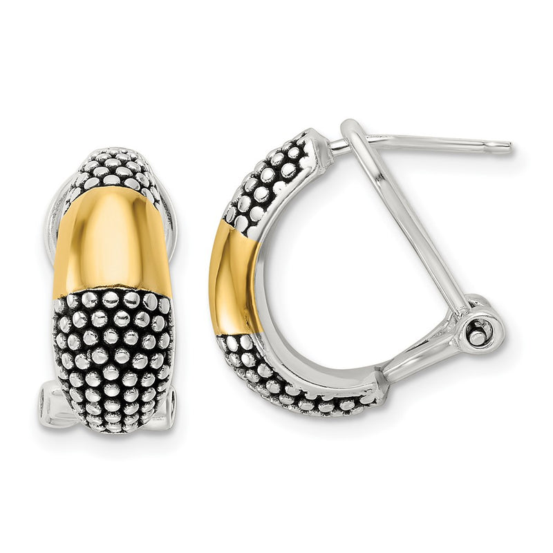 Sterling Silver Gold-Tone Polished/antiqued Omega Back Earrings