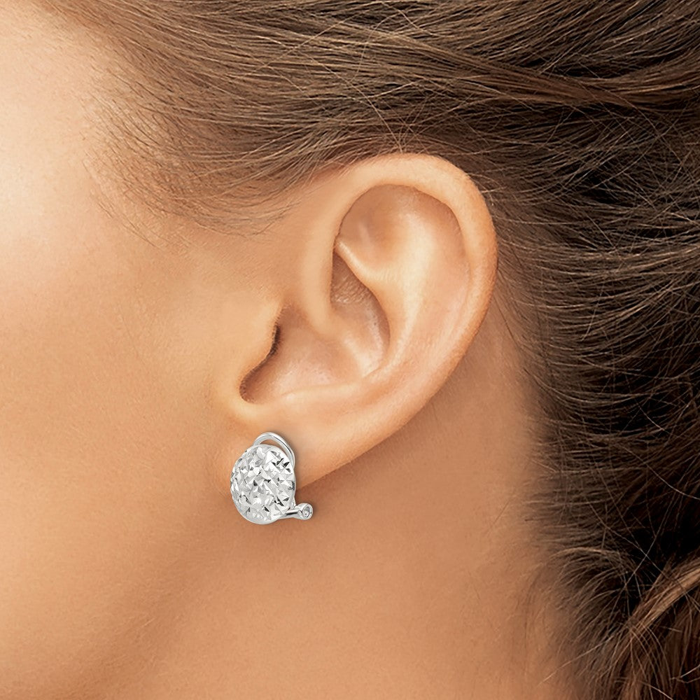 Sterling Silver Polished and D/c Circle Omega Back Post Earrings