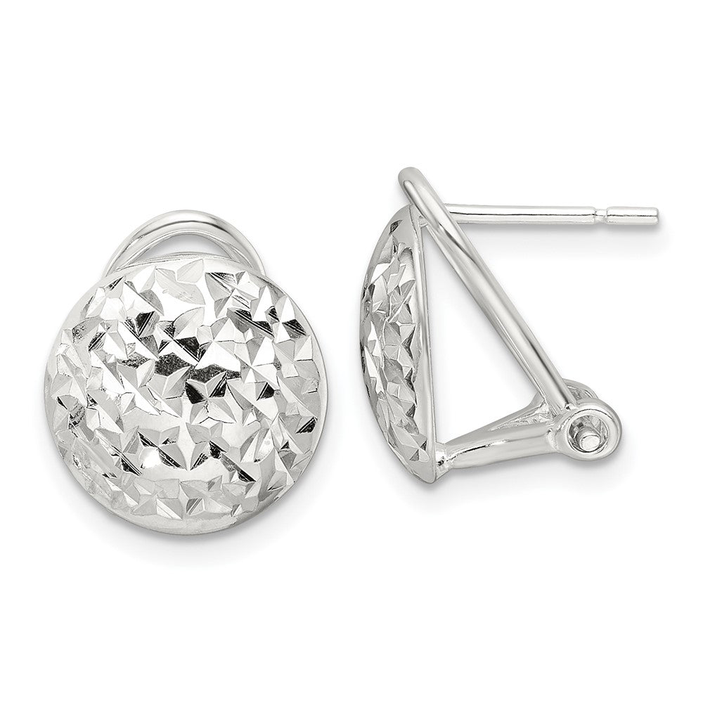 Sterling Silver Polished and D/c Circle Omega Back Post Earrings