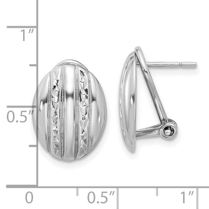 Sterling Silver Rhodium Plated Polished Textured Oval Omega Back Earrings