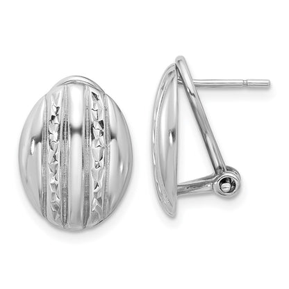 Sterling Silver Rhodium Plated Polished Textured Oval Omega Back Earrings
