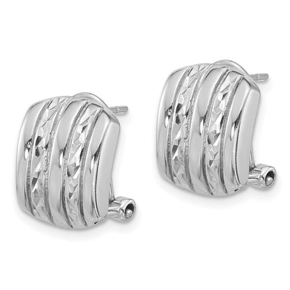Sterling Silver Rhodium Plated Polished and Textured Omega Back Earrings