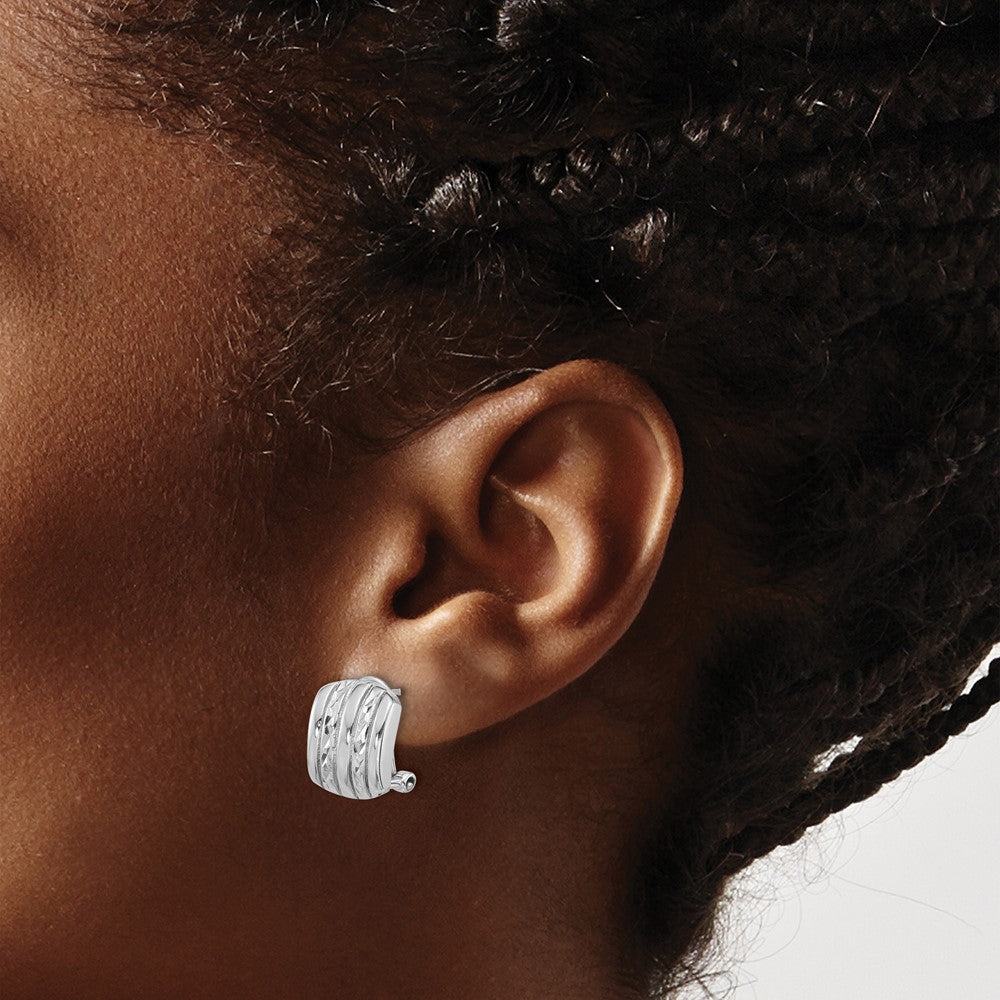 Sterling Silver Rhodium Plated Polished and Textured Omega Back Earrings