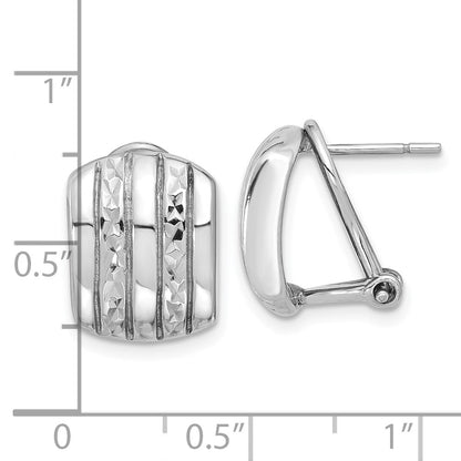 Sterling Silver Rhodium Plated Polished and Textured Omega Back Earrings